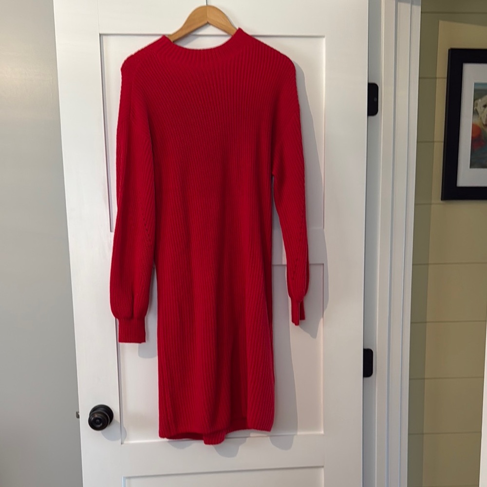 Style & Co Red Knee Length Sweater Dress with Long Bishop Sleeves